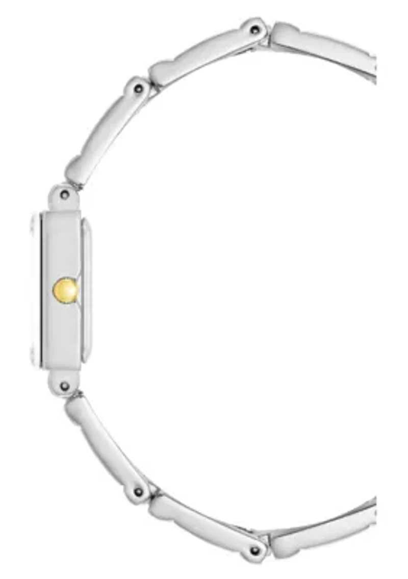 Anne Klein Women's Iconic Rectangular Two-Tone Metal ALloy Bangle Watch Set, 17mm