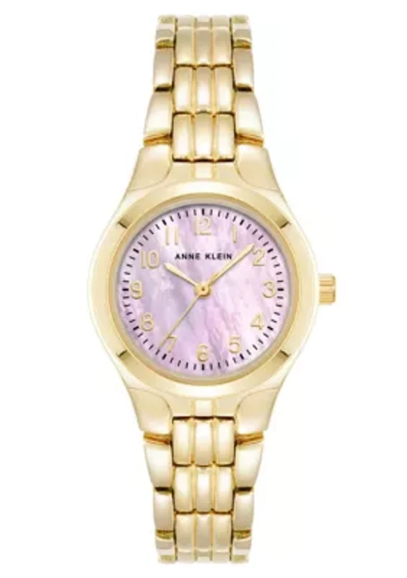 Anne Klein Women's Classic Gold-Tone Metal Alloy Easy To Read Pink Dial Watch, 26mm