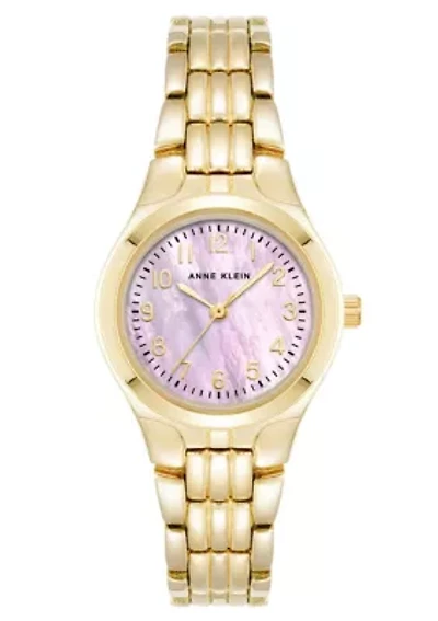 Anne Klein Women's Classic Gold-Tone Metal Alloy Easy To Read Pink Dial Watch, 26mm