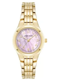 Anne Klein Women's Classic Gold-Tone Metal Alloy Easy To Read Pink Dial Watch, 26mm