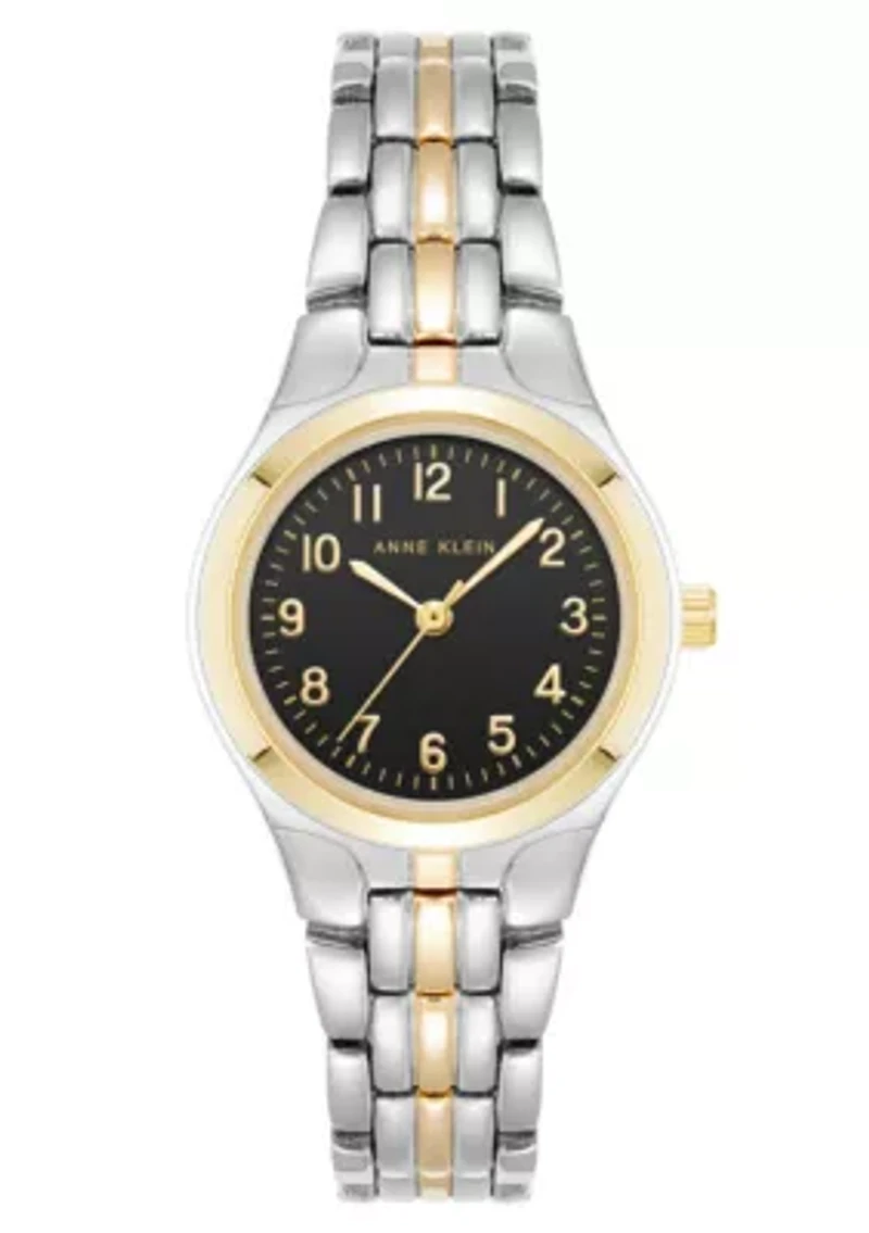 Anne Klein Women's Classic Two-Tone Metal Alloy Easy To Read Black Dial Watch, 26mm