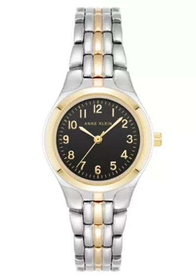 Anne Klein Women's Classic Two-Tone Metal Alloy Easy To Read Black Dial Watch, 26mm