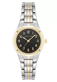 Anne Klein Women's Classic Two-Tone Metal Alloy Easy To Read Black Dial Watch, 26mm