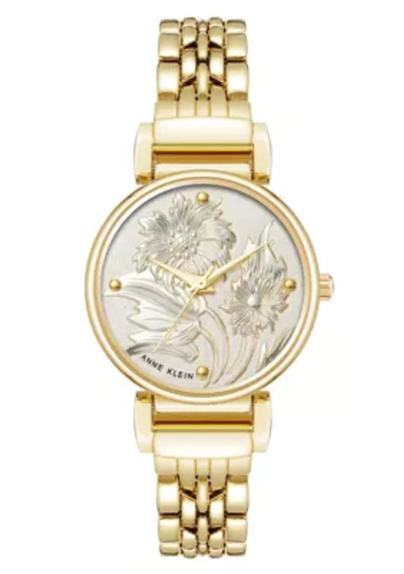 Anne Klein Women's Quartz Floral Gold-Tone Metal Alloy Watch, 30mm