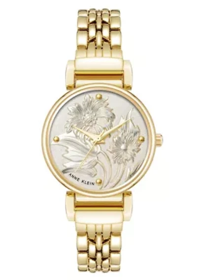 Anne Klein Women's Quartz Floral Gold-Tone Metal Alloy Watch, 30mm
