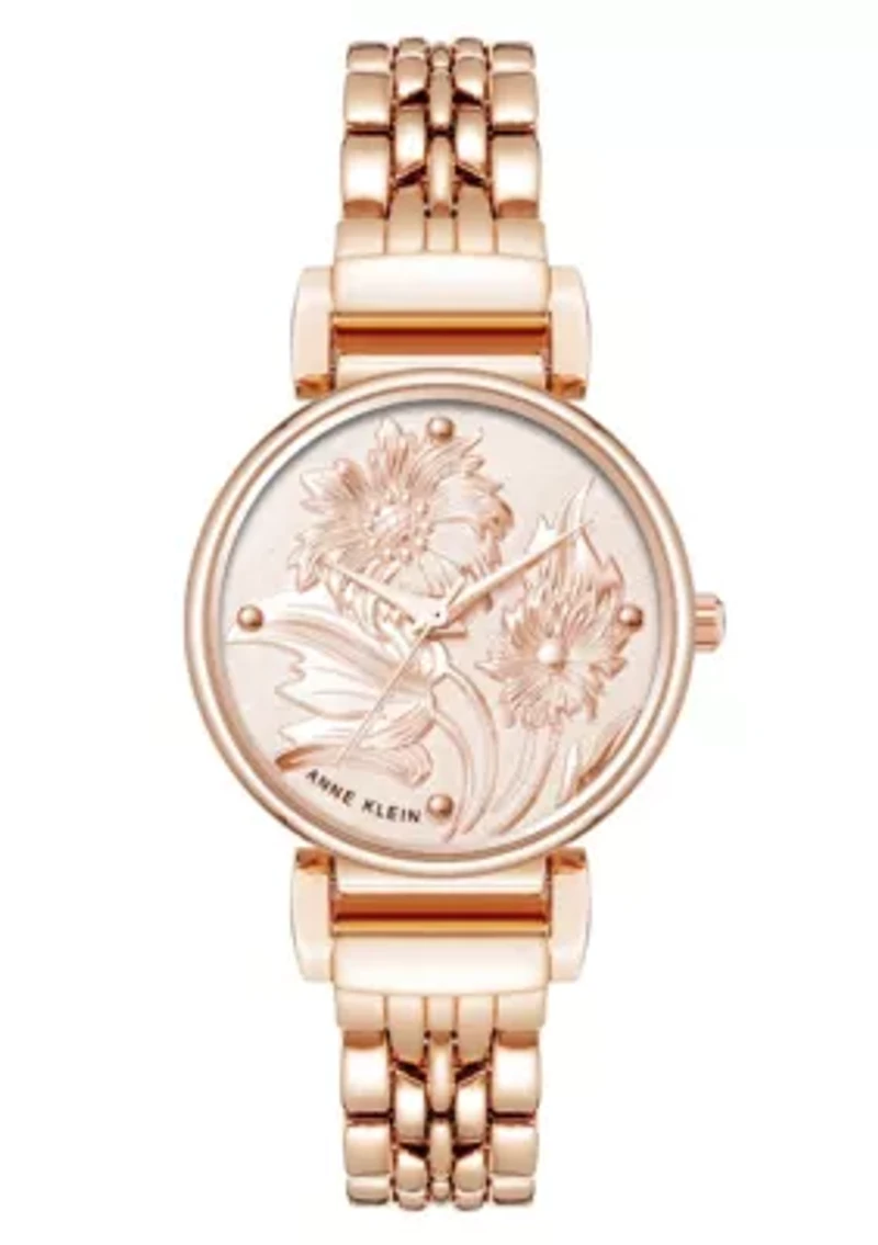 Anne Klein Women's Quartz Floral Rose Gold-Tone Metal Alloy Watch, 30mm