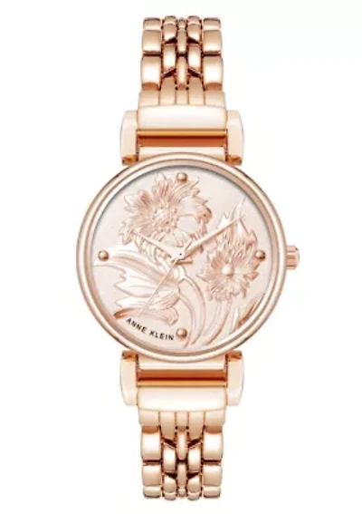 Anne Klein Women's Quartz Floral Rose Gold-Tone Metal Alloy Watch, 30mm