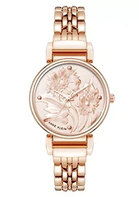 Anne Klein Women's Quartz Floral Rose Gold-Tone Metal Alloy Watch, 30mm