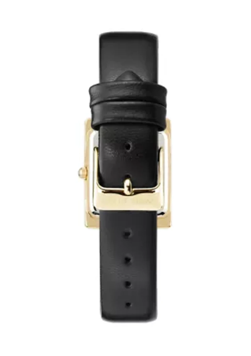 Rectangular Gold Tone Faux Leather Strap Watch