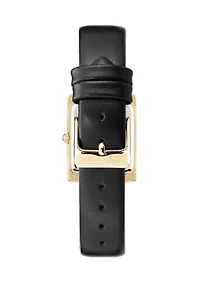 Rectangular Gold Tone Faux Leather Strap Watch