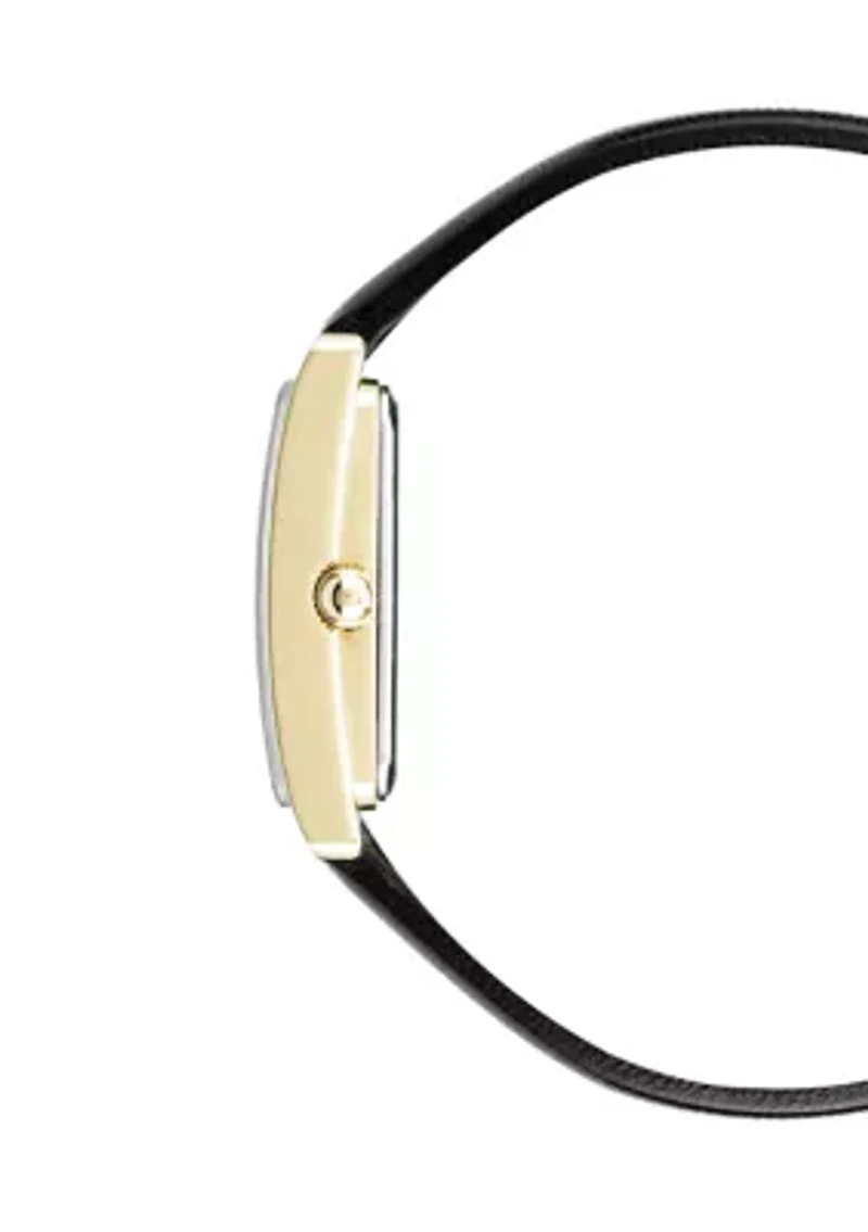 Rectangular Gold Tone Faux Leather Strap Watch