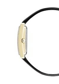 Rectangular Gold Tone Faux Leather Strap Watch