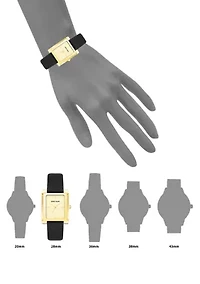 Rectangular Gold Tone Faux Leather Strap Watch