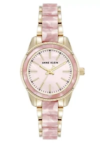 Anne Klein Women's Quartz Light Pink Pearlescent Acetate and Gold-Tone Metal Alloy Link Bracelet Watch, 30mm