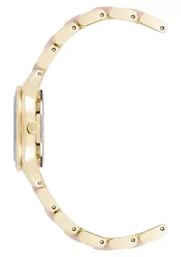 Anne Klein Women's Quartz Light Pink Pearlescent Acetate and Gold-Tone Metal Alloy Link Bracelet Watch, 30mm