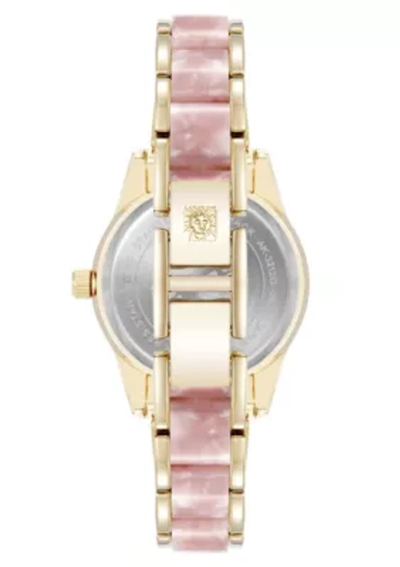 Anne Klein Women's Quartz Light Pink Pearlescent Acetate and Gold-Tone Metal Alloy Link Bracelet Watch, 30mm