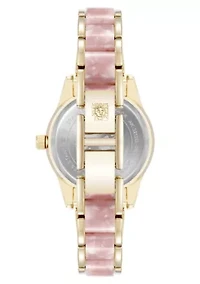 Anne Klein Women's Quartz Light Pink Pearlescent Acetate and Gold-Tone Metal Alloy Link Bracelet Watch, 30mm