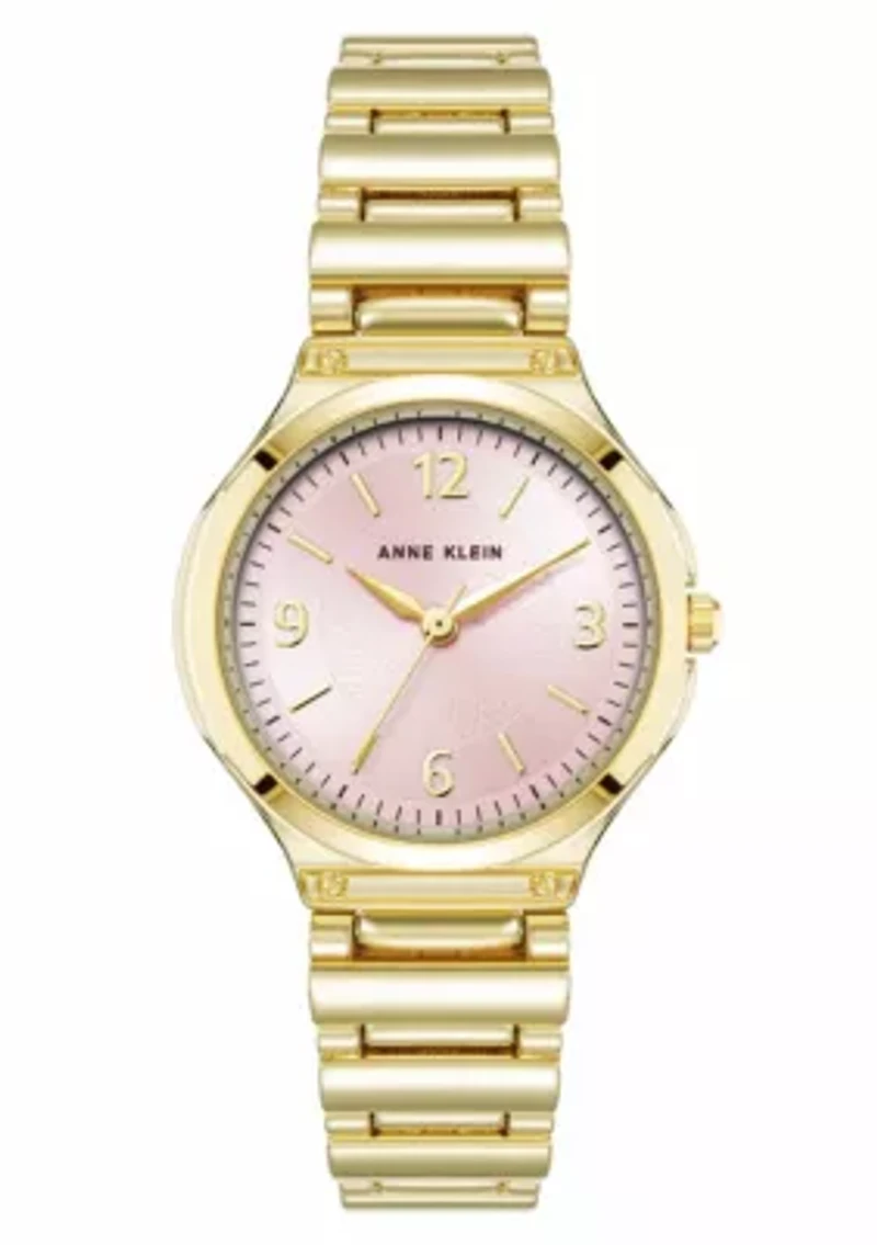 Anne Klein Women's Quartz Cultivated Gold-Tone Metal Alloy and Pink Dial Watch, 30mm