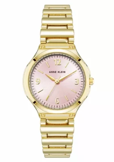 Anne Klein Women's Quartz Cultivated Gold-Tone Metal Alloy and Pink Dial Watch, 30mm