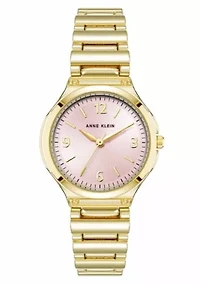 Anne Klein Women's Quartz Cultivated Gold-Tone Metal Alloy and Pink Dial Watch, 30mm