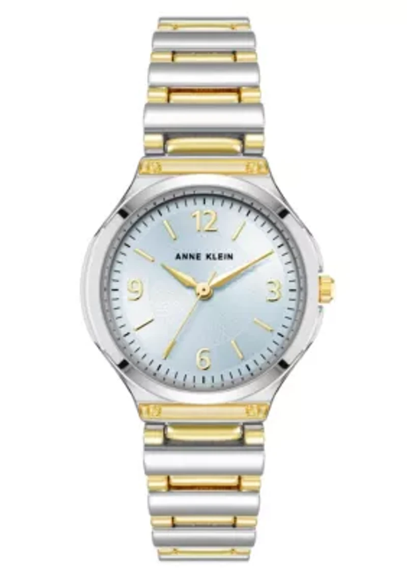 Anne Klein Women's Quartz Cultivated Two-Tone Metal Alloy and Light Blue Dial Watch, 30mm
