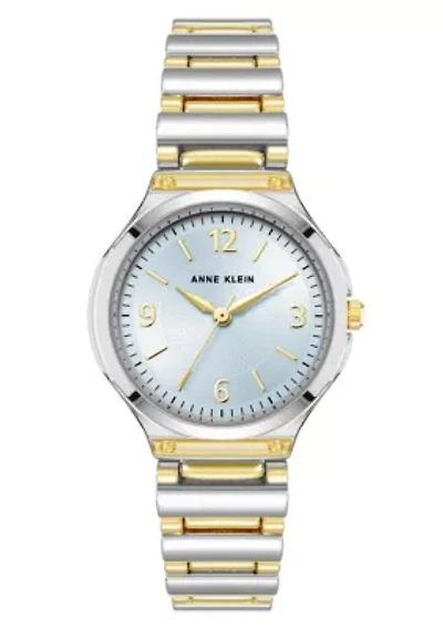 Anne Klein Women's Quartz Cultivated Two-Tone Metal Alloy and Light Blue Dial Watch, 30mm