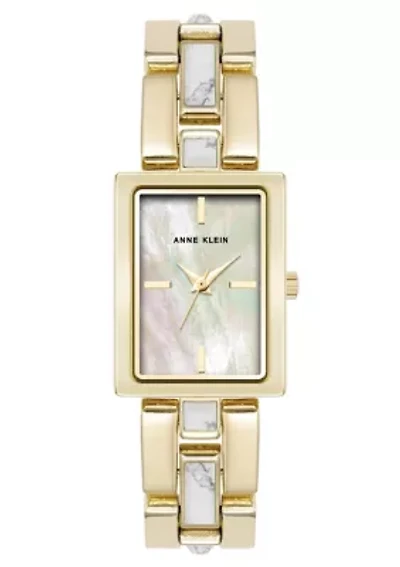 Anne Klein Women's Quartz Howlite Gemstone and Gold-Tone Metal Alloy Bracelet Watch, 21mm