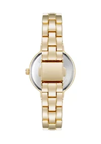 Pink Enamel and Gold Tone Alloy Metal Bracelet Watch