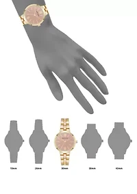 Pink Enamel and Gold Tone Alloy Metal Bracelet Watch