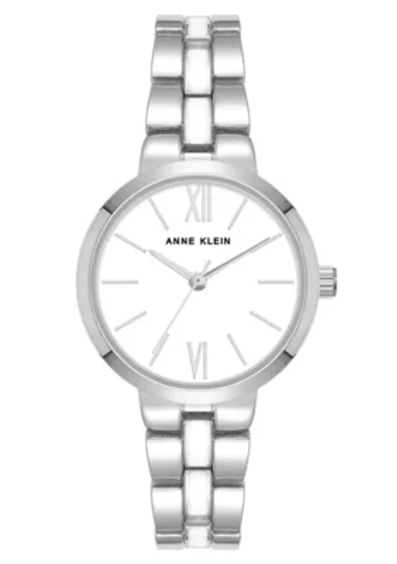 Anne Klein Women's Quartz Modern White Enamel and Silver-Tone Metal Alloy Watch, 30mm