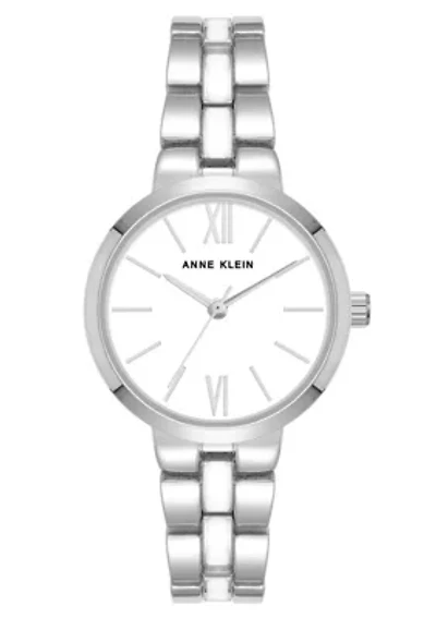 Anne Klein Women's Quartz Modern White Enamel and Silver-Tone Metal Alloy Watch, 30mm