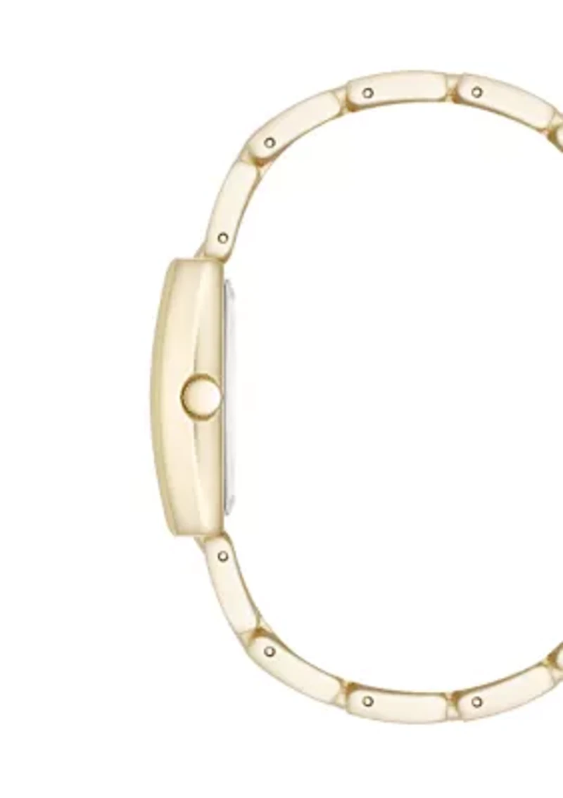 Rectangular Enamel and Gold Tone Watch