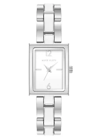Anne Klein Women's Quartz Rectangular White Enamel and Silver-Tone Metal Alloy Watch, 22mm