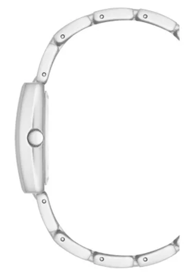 Anne Klein Women's Quartz Rectangular White Enamel and Silver-Tone Metal Alloy Watch, 22mm