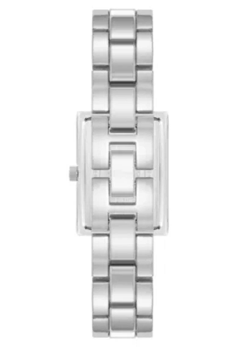Anne Klein Women's Quartz Rectangular White Enamel and Silver-Tone Metal Alloy Watch, 22mm