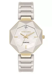 Anne Klein Women's Octagonal Tan Ceramic Diamond Dial Bracelet Watch, 32mm