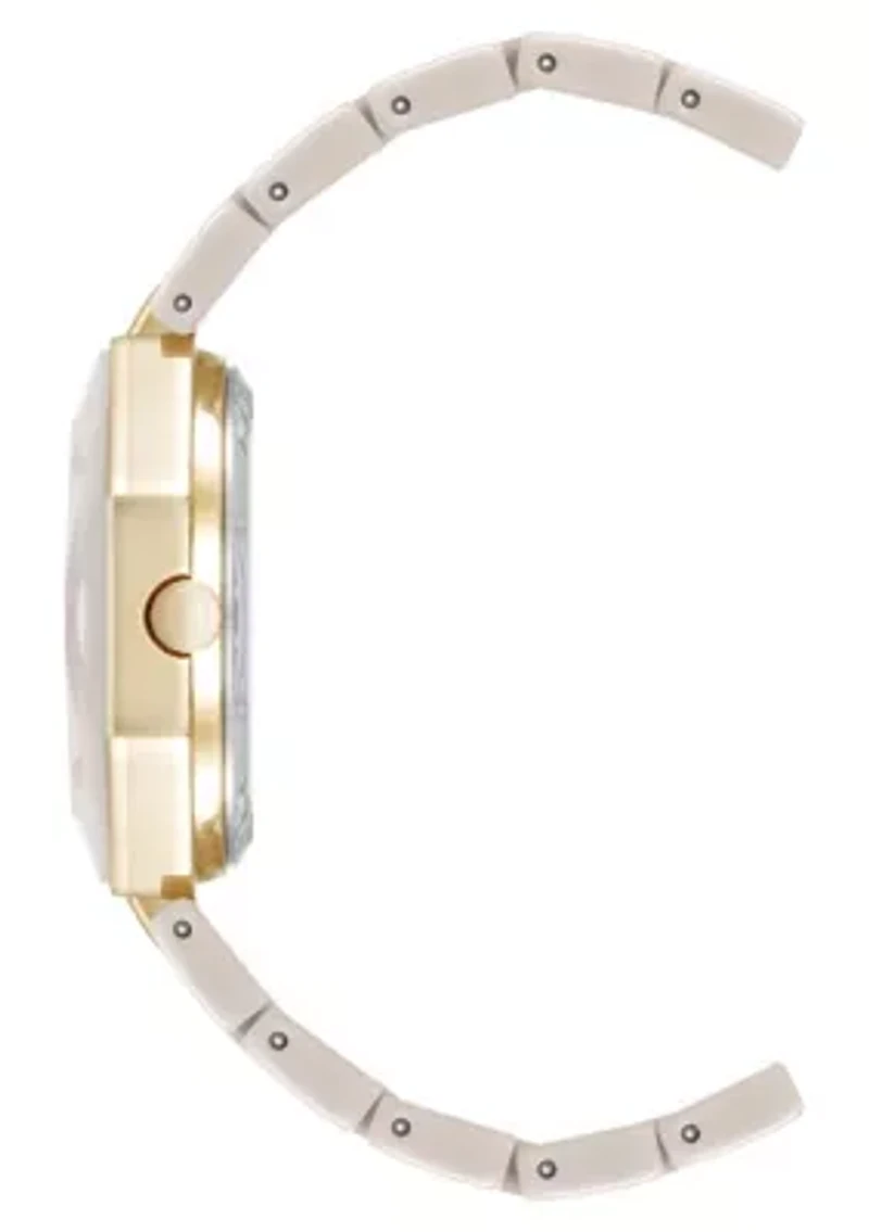 Anne Klein Women's Octagonal Tan Ceramic Diamond Dial Bracelet Watch, 32mm