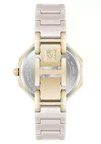 Anne Klein Women's Octagonal Tan Ceramic Diamond Dial Bracelet Watch, 32mm