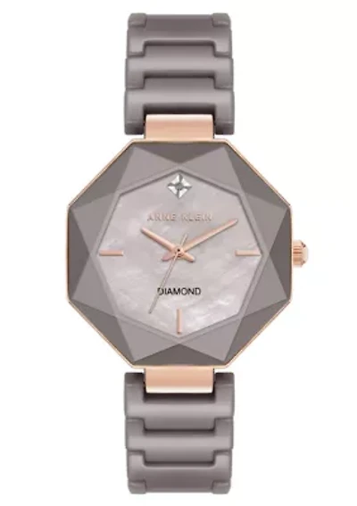 Anne Klein Women's Octagonal Taupe Ceramic Diamond Dial Bracelet Watch, 32mm