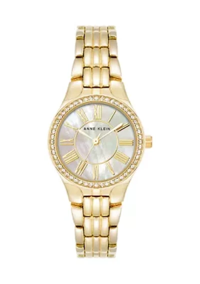  Round Crystal Accented Bezel Gold Tone Watch