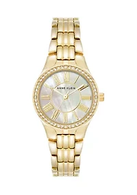 Round Crystal Accented Bezel Gold Tone Watch