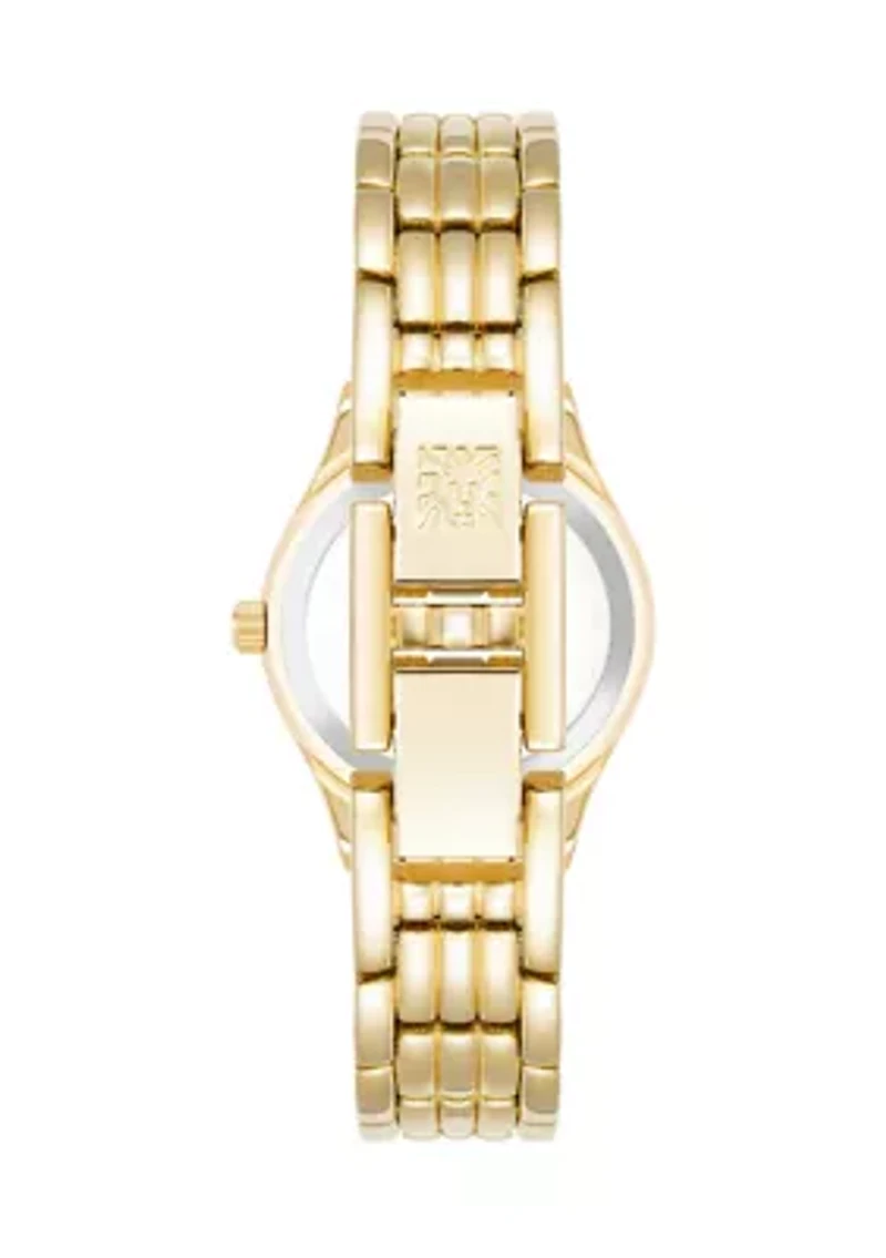  Round Crystal Accented Bezel Gold Tone Watch