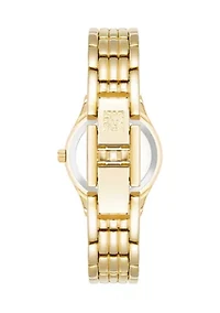  Round Crystal Accented Bezel Gold Tone Watch