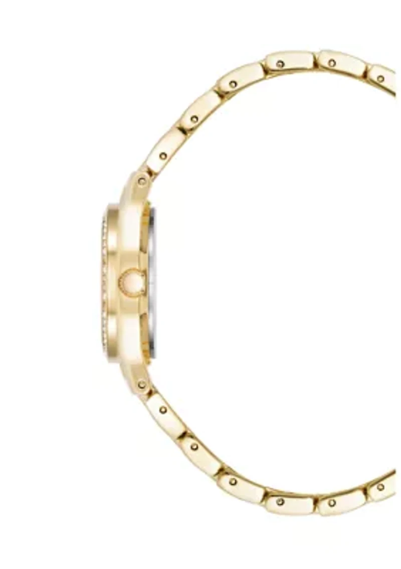  Round Crystal Accented Bezel Gold Tone Watch