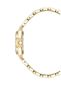  Round Crystal Accented Bezel Gold Tone Watch
