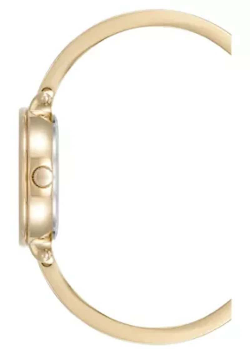 Anne Klein Women's Round Gold-Tone Metal Alloy and Howlite Gemstone Bangle Watch Set, 30mm