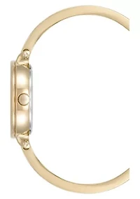 Anne Klein Women's Round Gold-Tone Metal Alloy and Howlite Gemstone Bangle Watch Set, 30mm