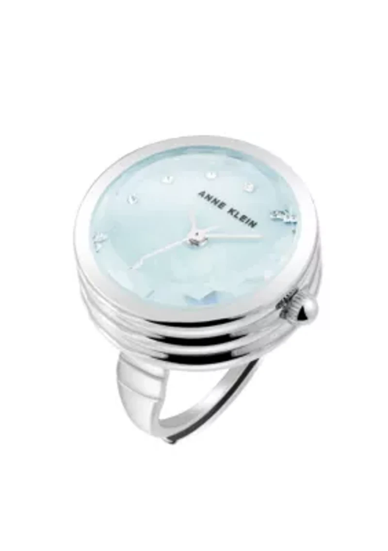 Anne Klein Women's Quartz Aqua and Silver-Tone Metal Alloy Ring Watch, 20mm