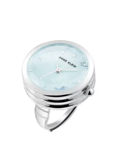 Anne Klein Women's Quartz Aqua and Silver-Tone Metal Alloy Ring Watch, 20mm