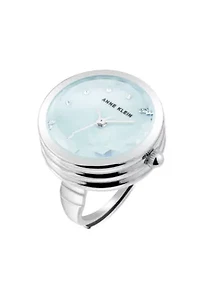 Anne Klein Women's Quartz Aqua and Silver-Tone Metal Alloy Ring Watch, 20mm